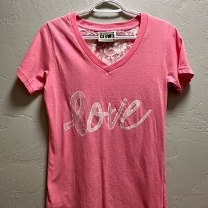 Crown Pink Lace Detail V-Neck Top